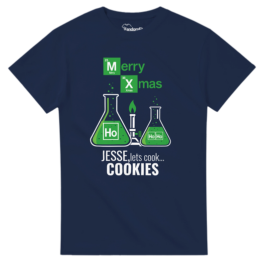 Detalle del diseño navideño friki con matraces y burbujas verdes estilo laboratorio