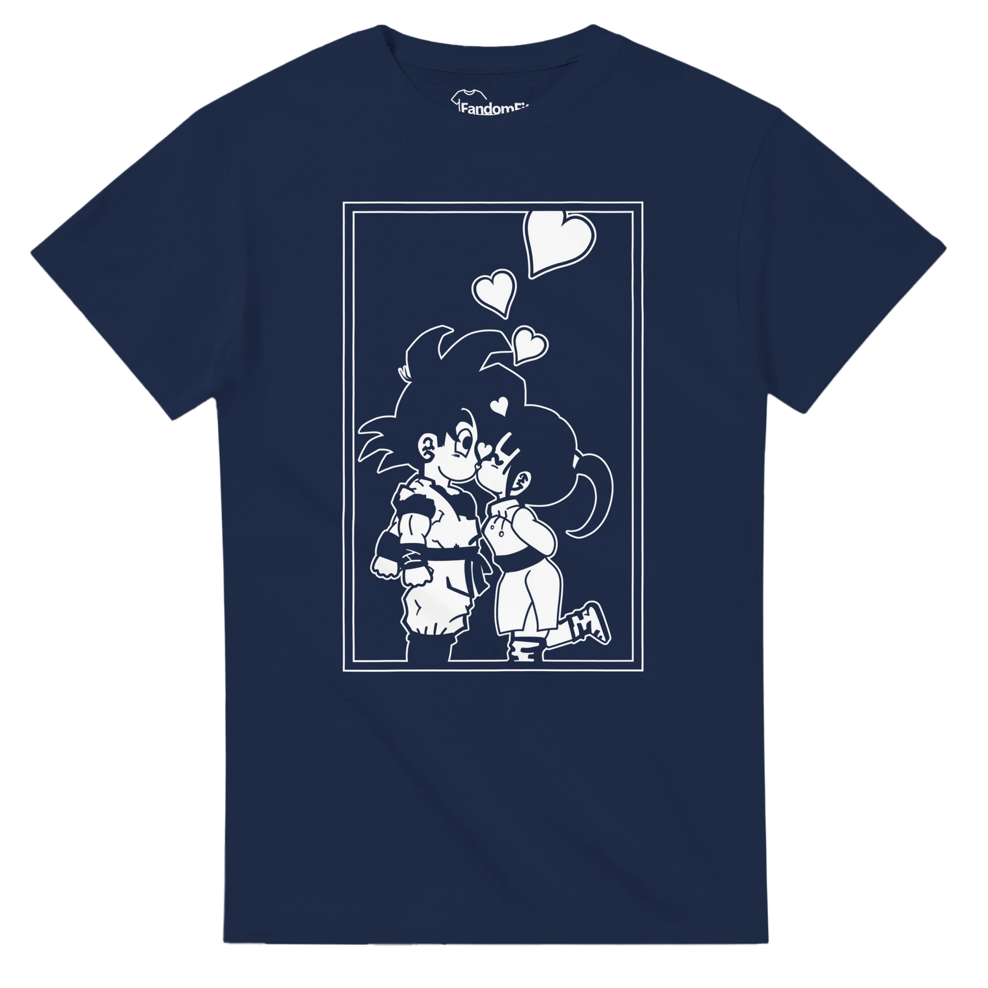 Camiseta anime Beso Chibi Shōnen en blanco y negro con diseño minimalista – FandomFit