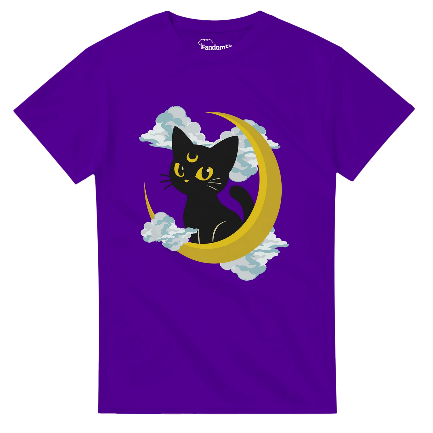 Detalle del diseño con gato lunar y luna creciente.