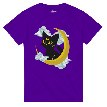 Detalle del diseño con gato lunar y luna creciente.