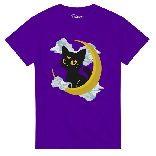 Detalle del diseño con gato lunar y luna creciente.