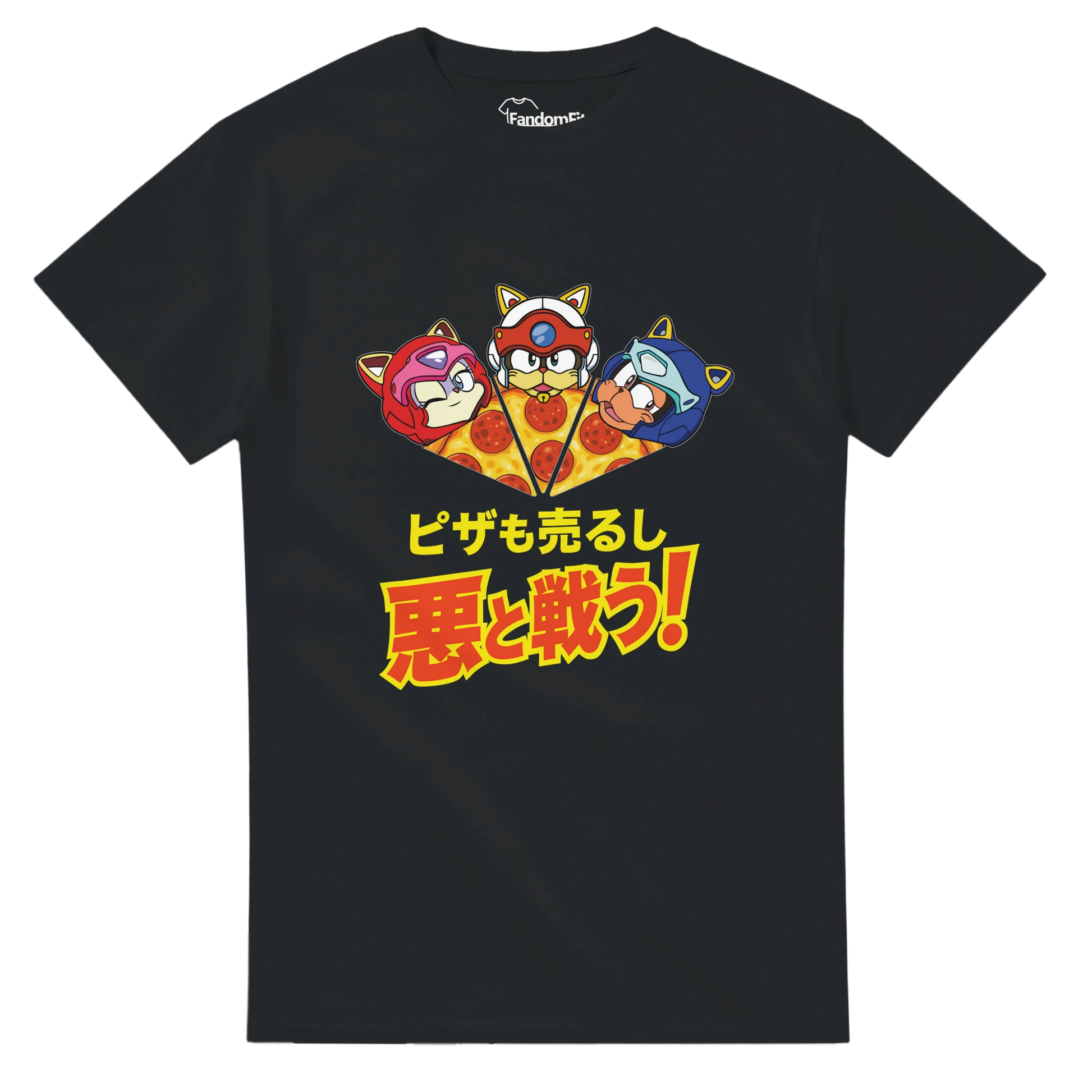Camiseta Nyan Sentai Pizza Squad en presentación plana.