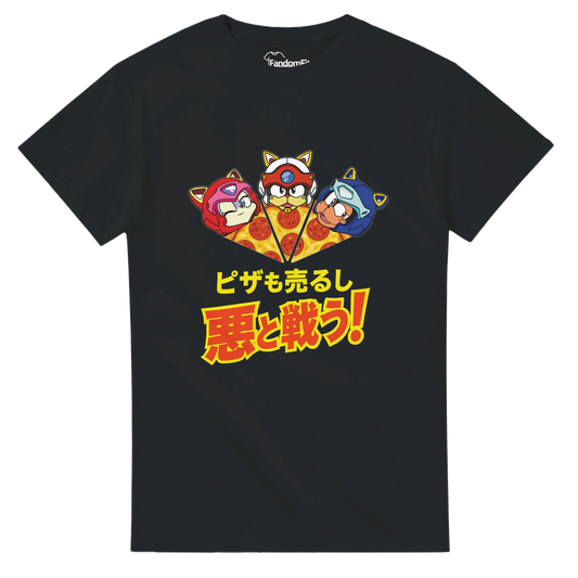 Camiseta Nyan Sentai Pizza Squad en presentación plana.