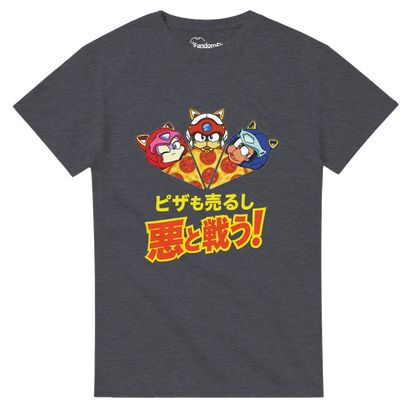 Camiseta anime Nyan Sentai Pizza Squad en vista frontal.