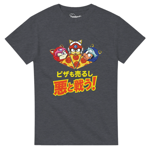 Camiseta anime Nyan Sentai Pizza Squad en vista frontal.