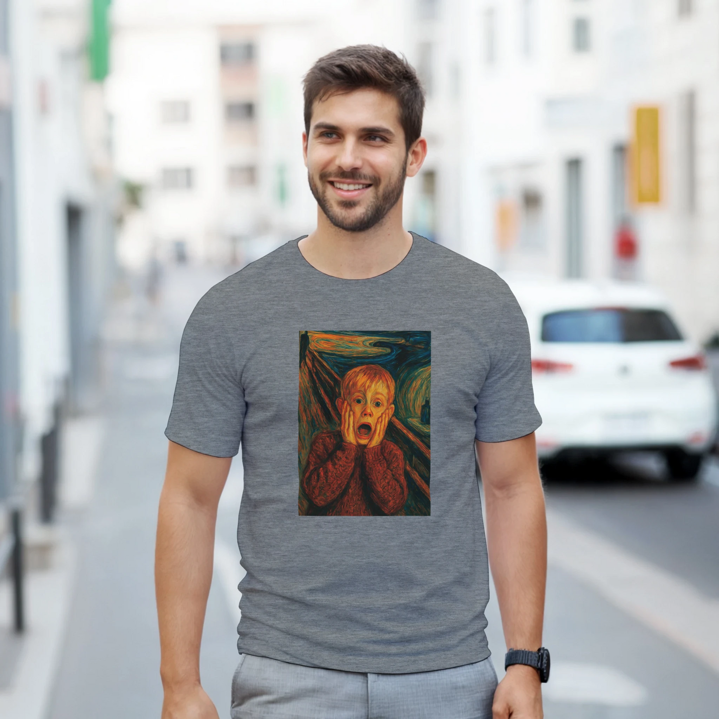 Look casual con camiseta El Grito de Kevin inspirada en cine y arte clásico – FandomFit