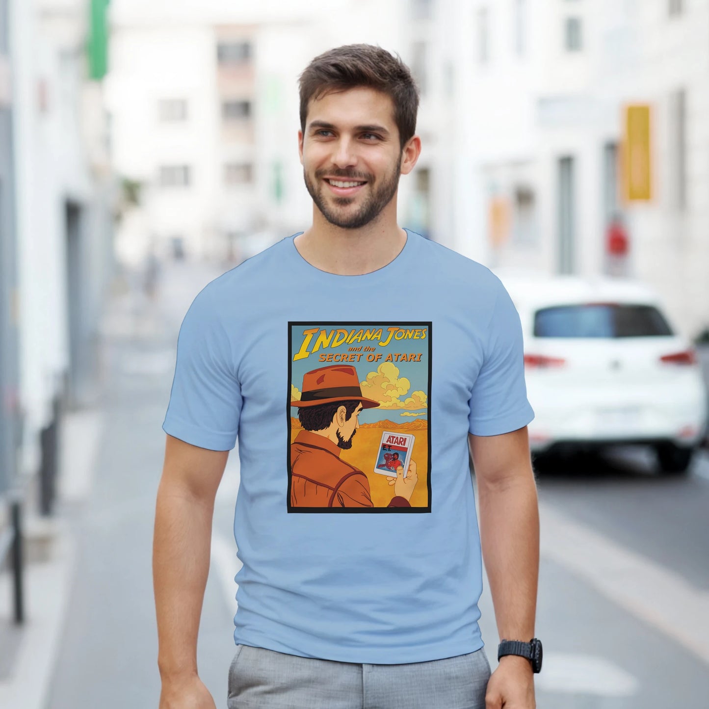 Modelo vistiendo camiseta Secret of the Lost Cart de estilo retro gamer – FandomFit