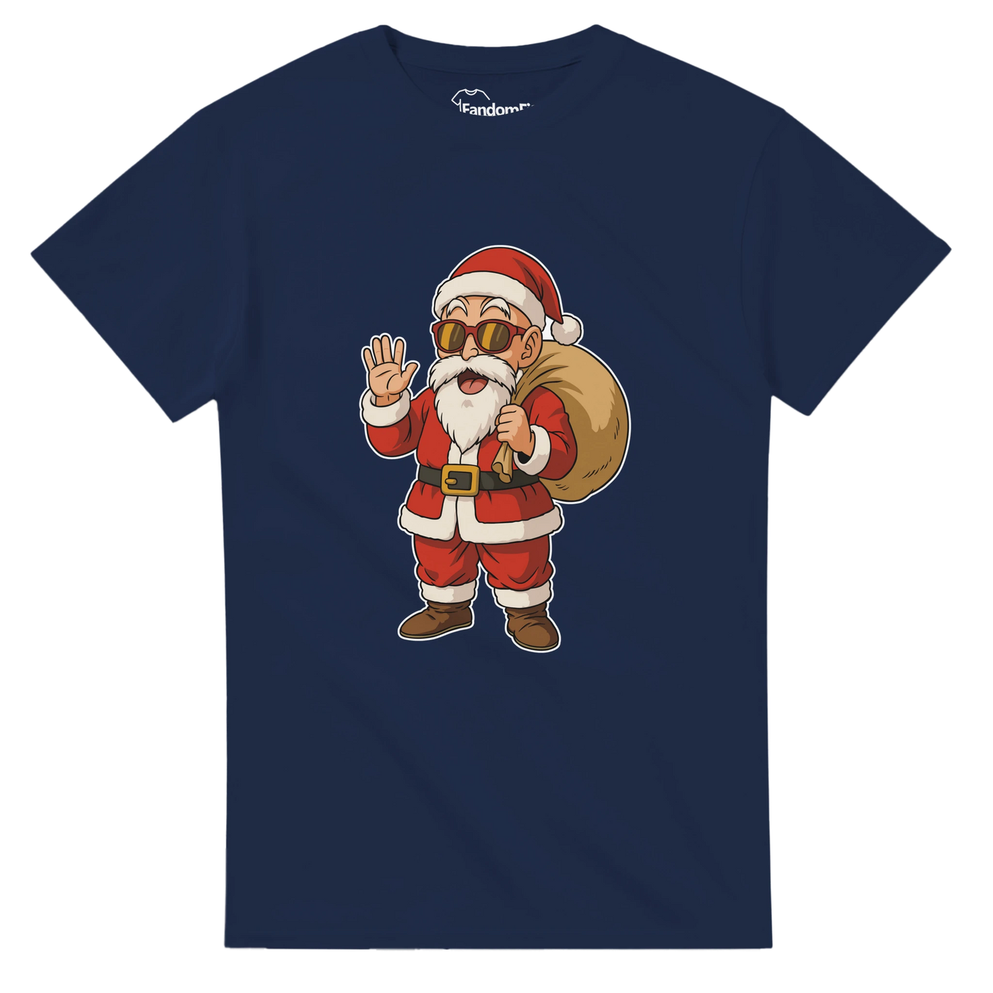 Camiseta friki de Navidad Santa-House colocada en plano para mostrar la ilustración completa estilo cartoon