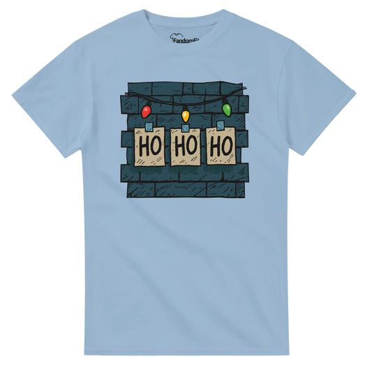 Camiseta friki navideña HO HO HO con luces, diseño retro estilo muro – FandomFit.