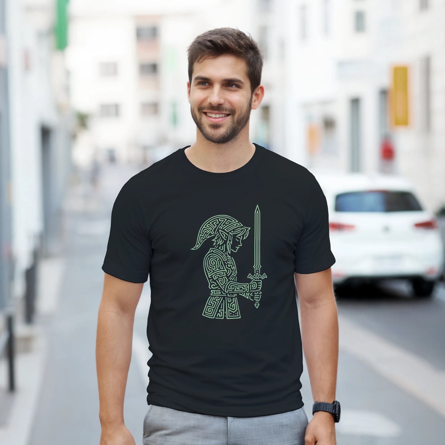 Look gamer con camiseta Héroe Rúnico de estilo line art místico – FandomFit