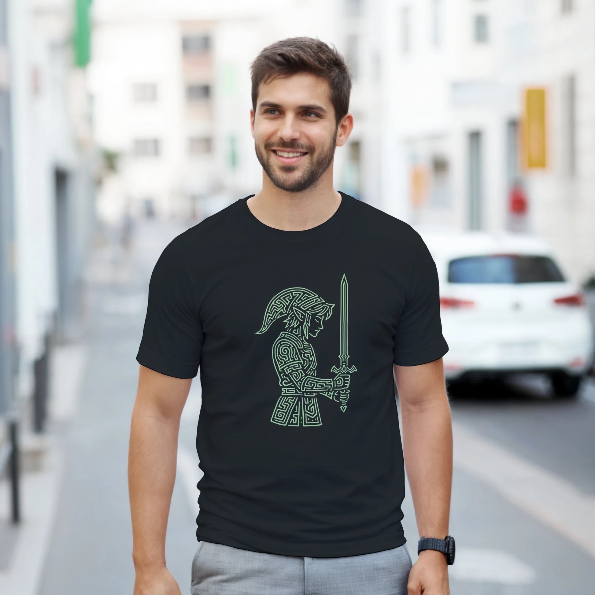 Look gamer con camiseta Héroe Rúnico de estilo line art místico – FandomFit