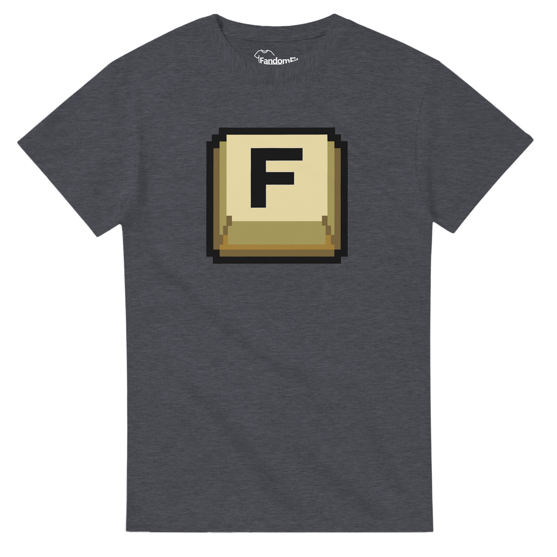 Camiseta retro Press F con estética pixel art y humor gamer – FandomFit