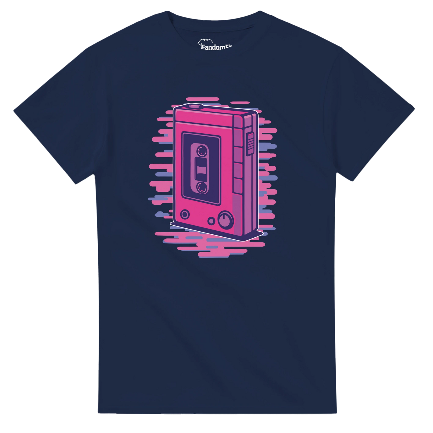 Camiseta retro 80s con estética neón y walkman ilustrado – FandomFit
