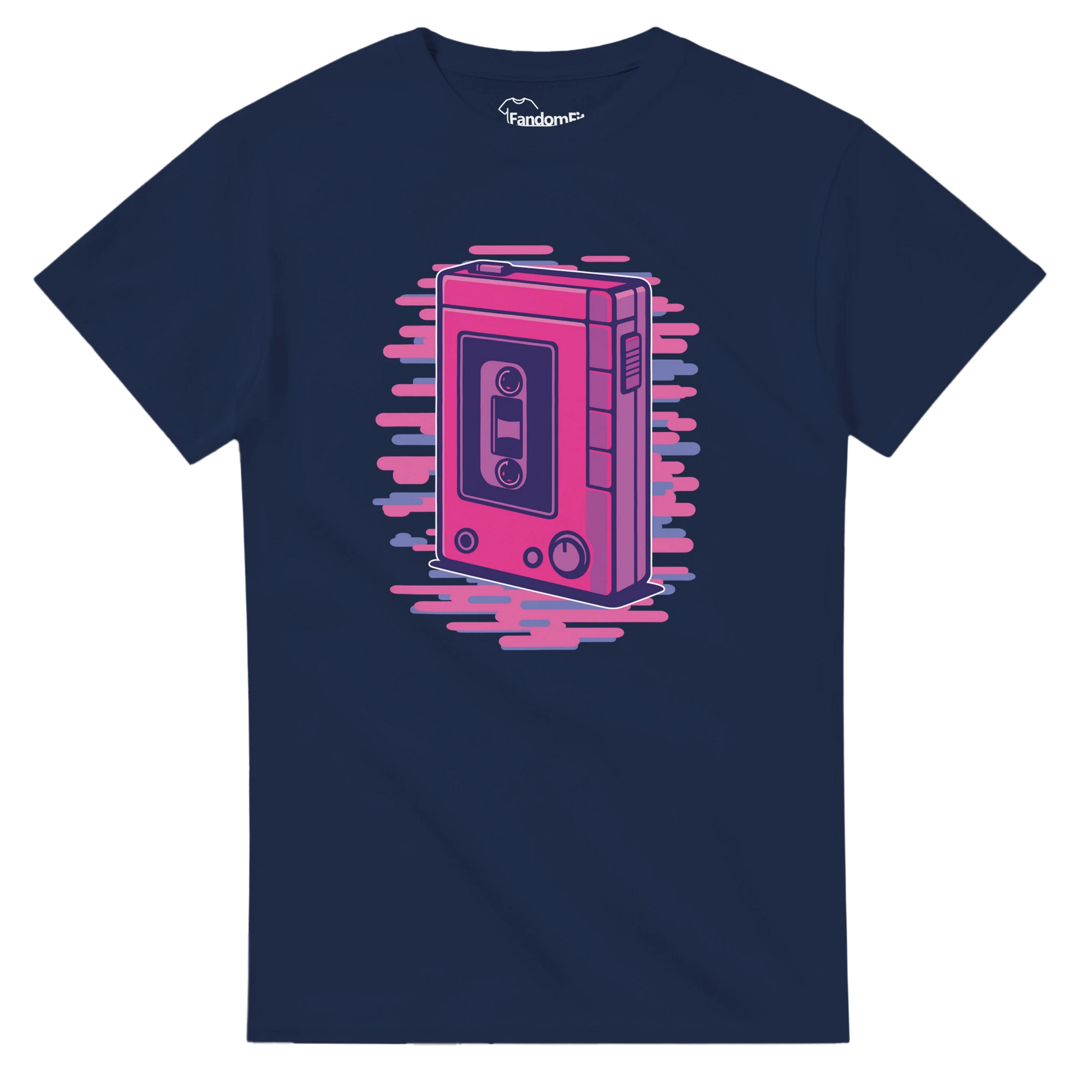 Camiseta retro 80s con estética neón y walkman ilustrado – FandomFit