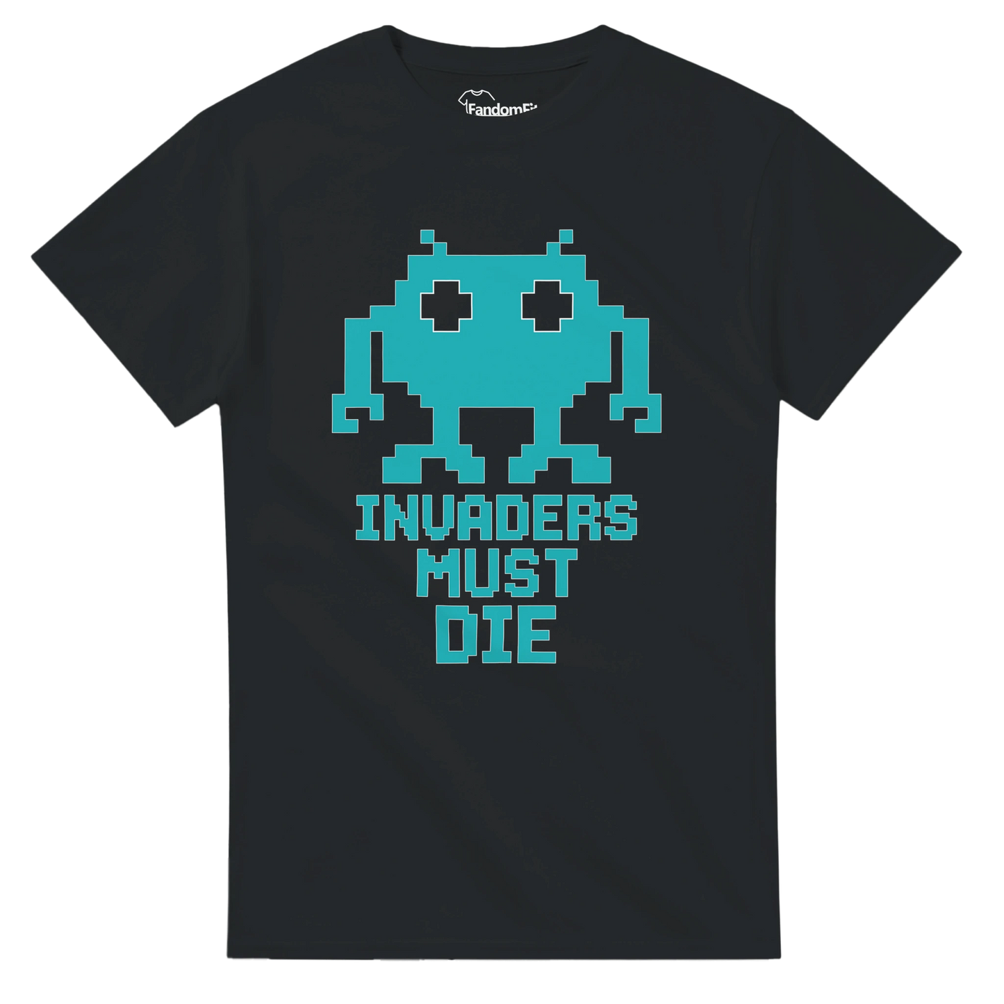 Camiseta retro Invaders Must Die con diseño pixel arcade y estilo ochentero – FandomFit