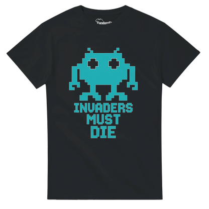 Camiseta retro Invaders Must Die con diseño pixel arcade y estilo ochentero – FandomFit