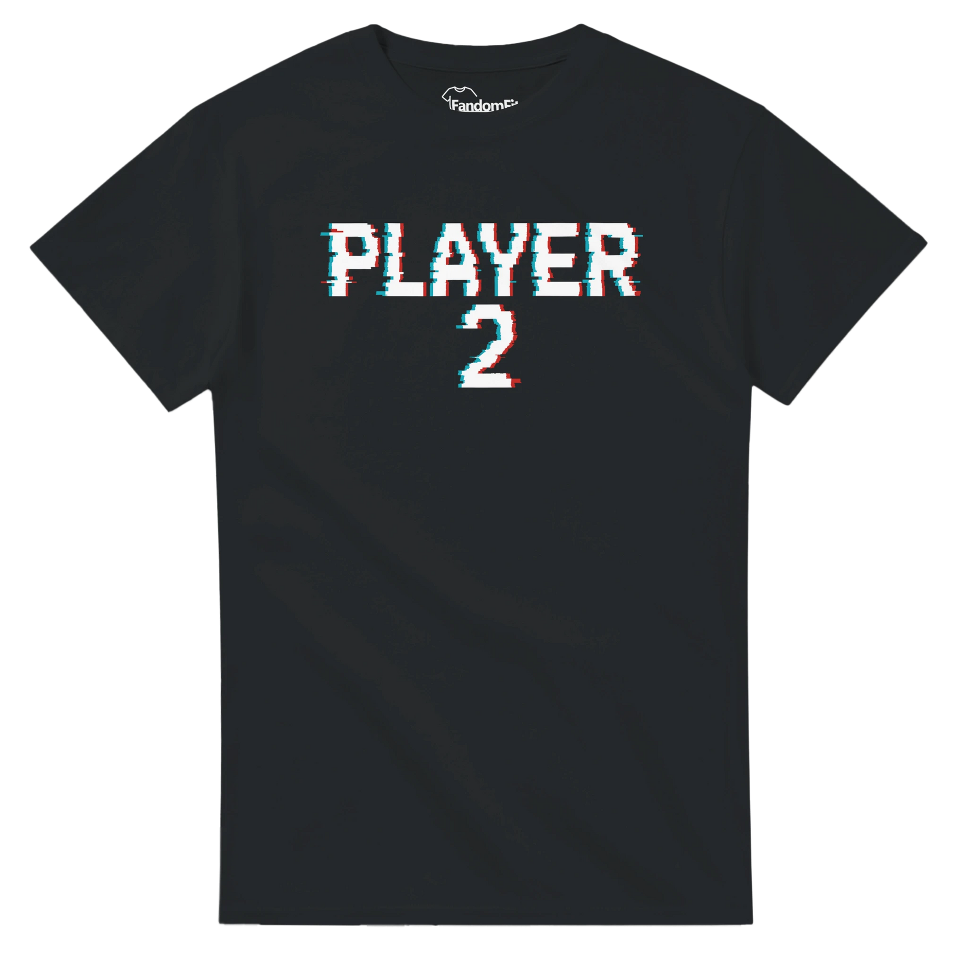 Camiseta retro Player 2 con efecto glitch arcade y estilo noventero – FandomFit