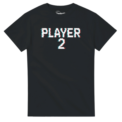 Camiseta retro Player 2 con efecto glitch arcade y estilo noventero – FandomFit