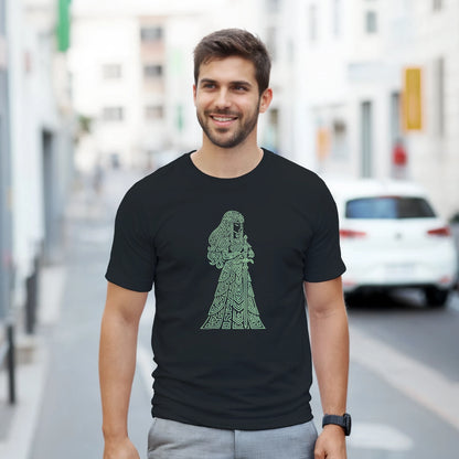 Camiseta estilo fantasy line art con modelo vistiendo diseño místico – FandomFit