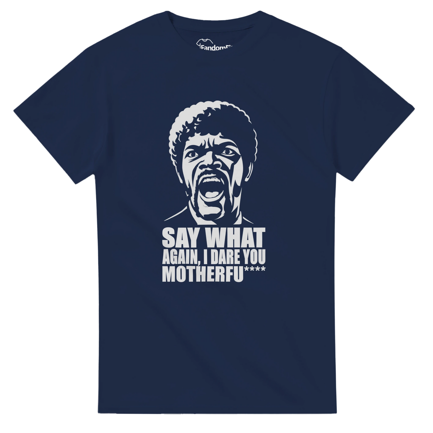 Camiseta negra Say WHAT?! de estilo cine clásico con diseño minimalista – FandomFit