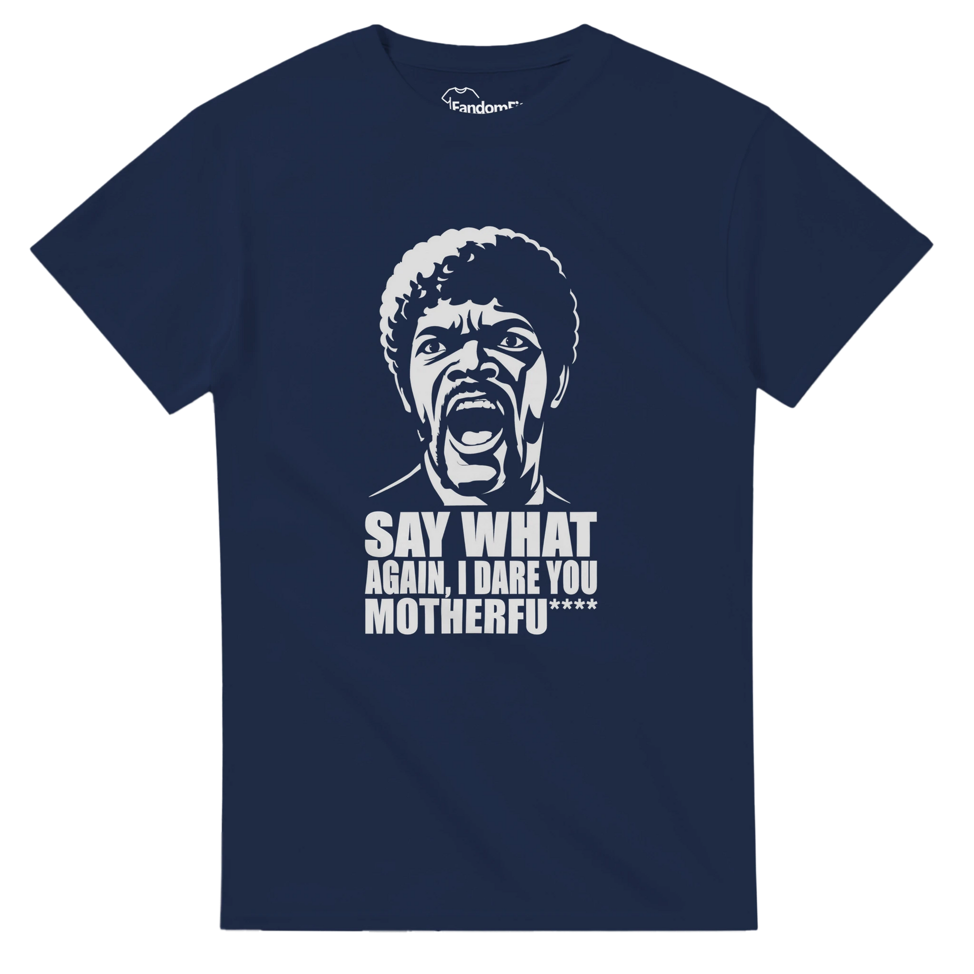 Camiseta negra Say WHAT?! de estilo cine clásico con diseño minimalista – FandomFit