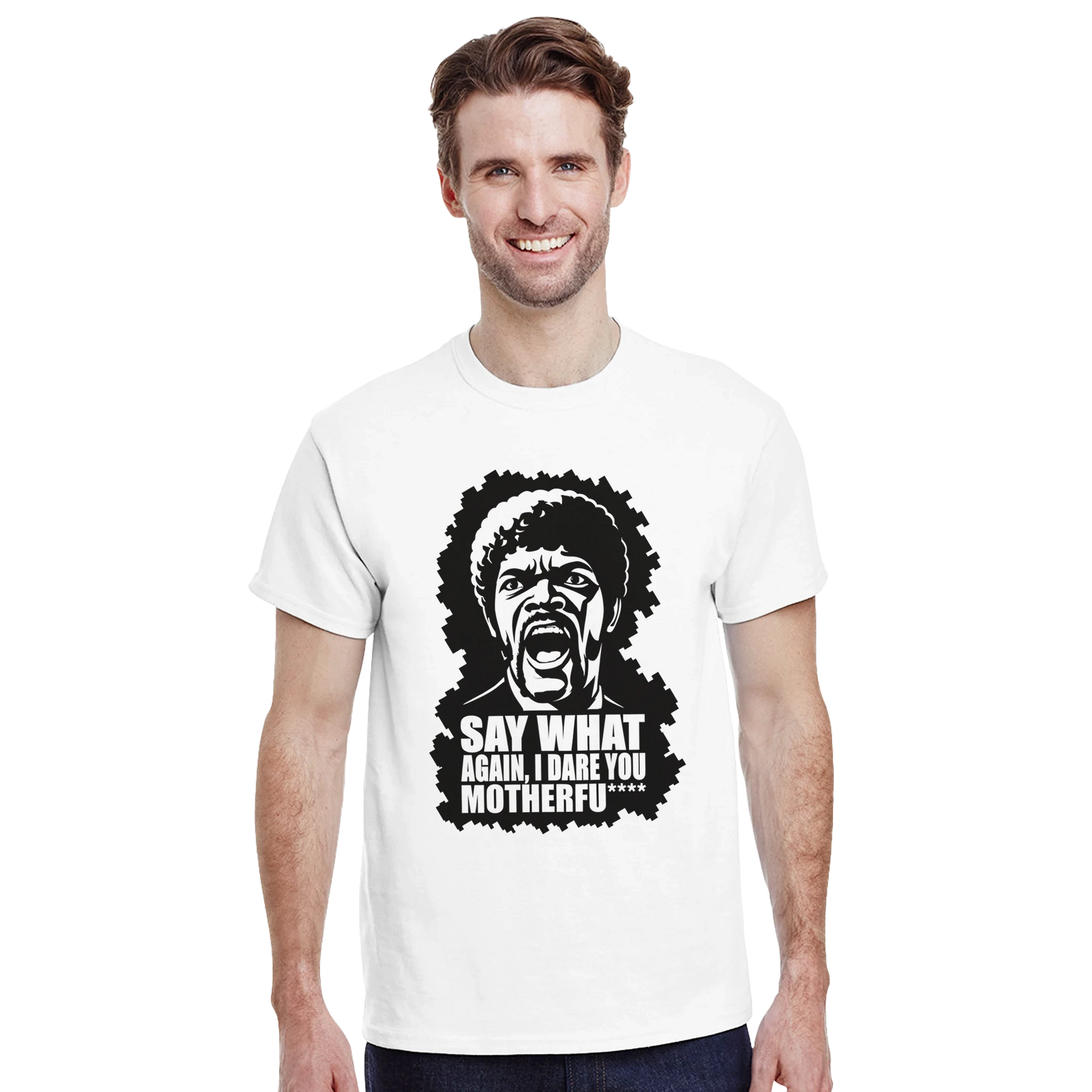 Outfit con camiseta Say WHAT?! blanca de estética cinematográfica – FandomFit