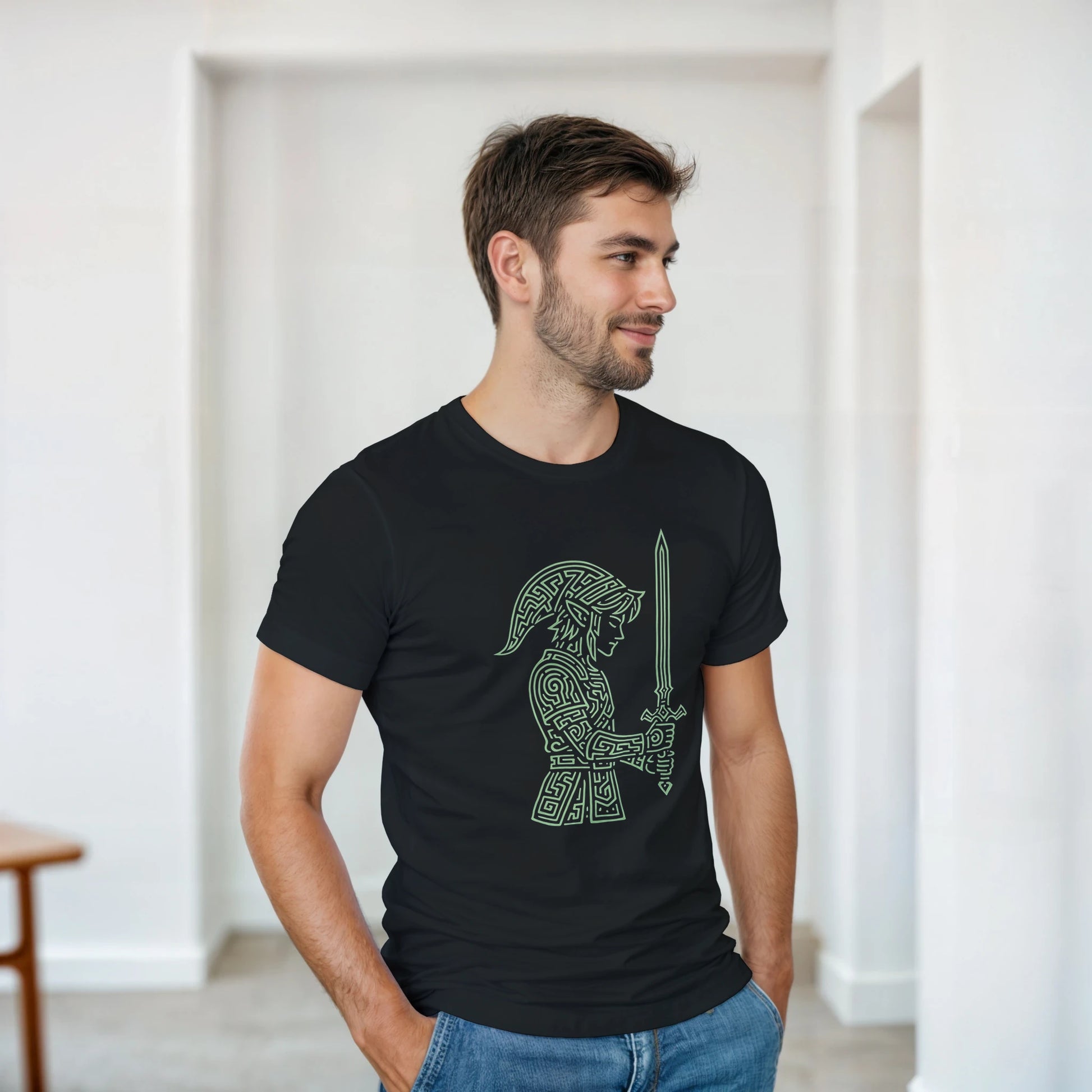 Camiseta line art temática de videojuegos con diseño rúnico – FandomFit