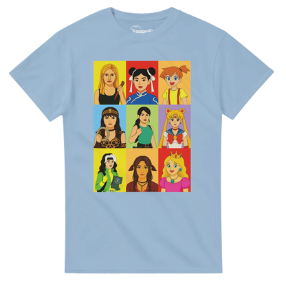 Camiseta Pixel Queens con diseño 3x3 de heroínas icónicas retro – FandomFit