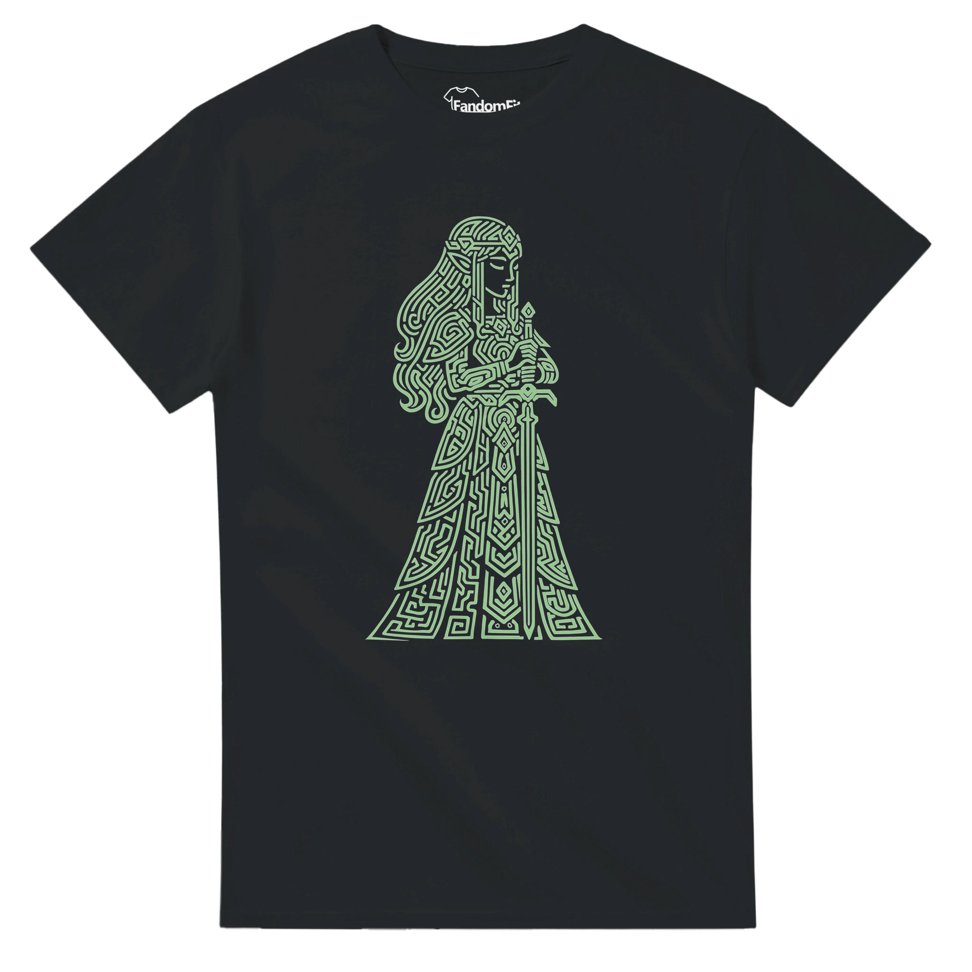 Camiseta videojuegos Princesa Rúnica con diseño line art místico verde – FandomFit