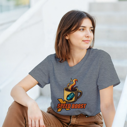 Outfit con camiseta videojuegos X Speed Boost Café inspirada en power-ups clásicos – FandomFit