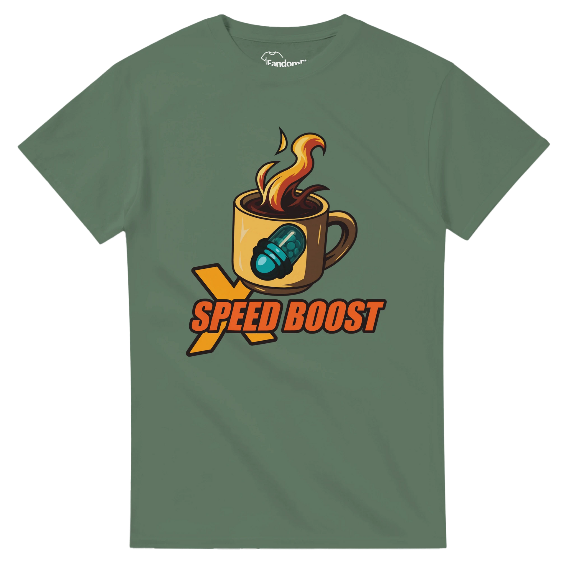 Camiseta videojuegos X Speed Boost con temática de café y estética pixel art – FandomFit