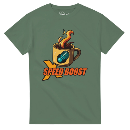 Camiseta videojuegos X Speed Boost con temática de café y estética pixel art – FandomFit