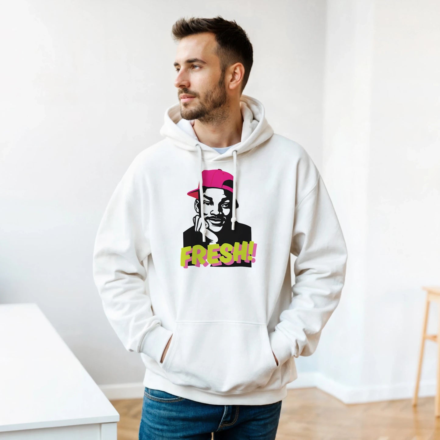 primer plano del diseño “Fresh” de FandomFit, detalle del estampado con inspiración retro urbana