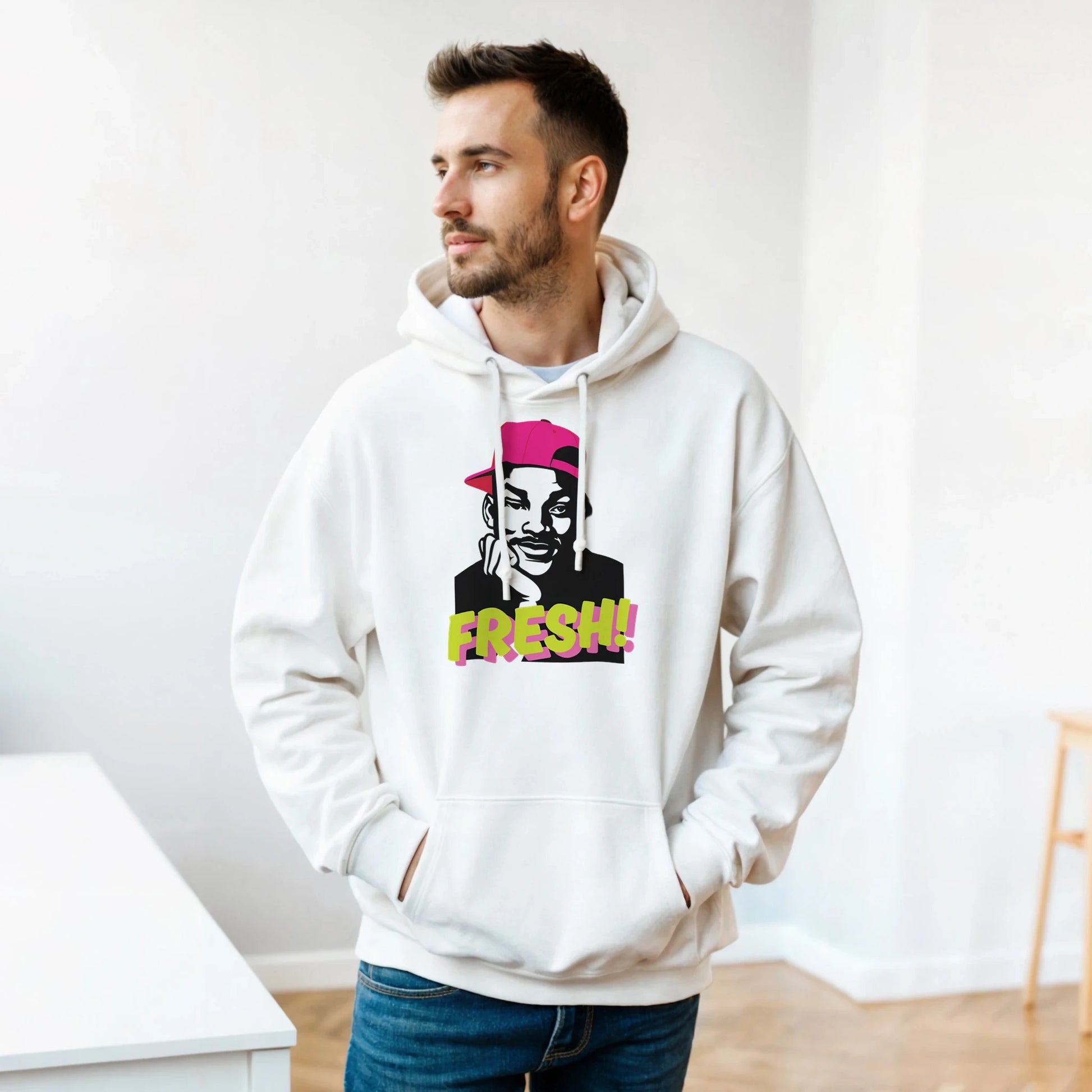 primer plano del diseño “Fresh” de FandomFit, detalle del estampado con inspiración retro urbana