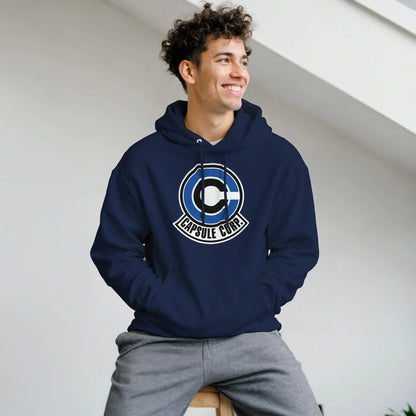 modelo con sudadera “Capsule” de FandomFit, diseño unisex inspirado en la ciencia ficción y el minimalismo tecnológico
