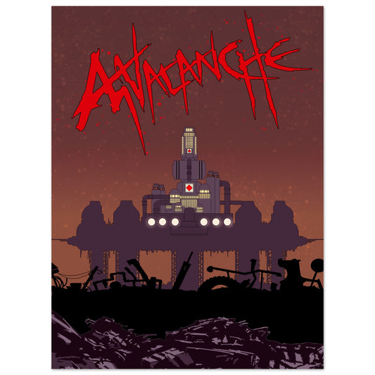 Póster gamer 30x40 cm con paisaje industrial retro y ambiente eco-punk, ideal para fans de la estética steampunk y los mundos de rol.