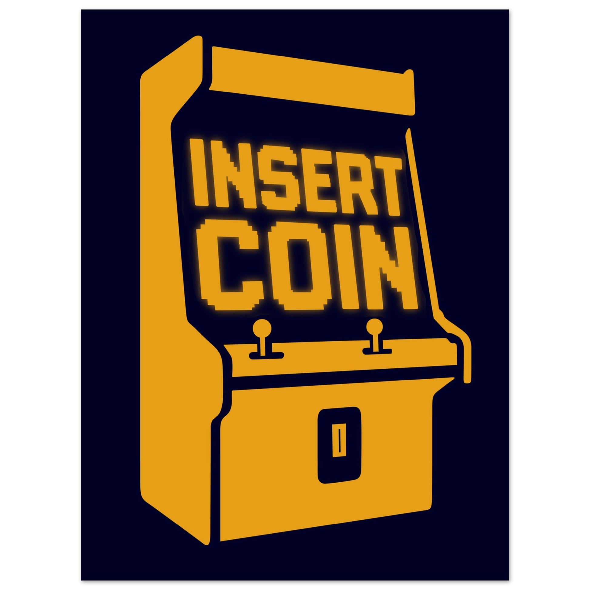 Póster retro gamer Insert Coin 30x40 cm, homenaje a las máquinas arcade clásicas de los 80 y 90, diseño minimalista en papel semibrillante.