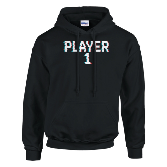 sudadera con capucha “Player 1” de FandomFit, diseño gamer unisex ideal para amantes del gaming y la nostalgia pixelada