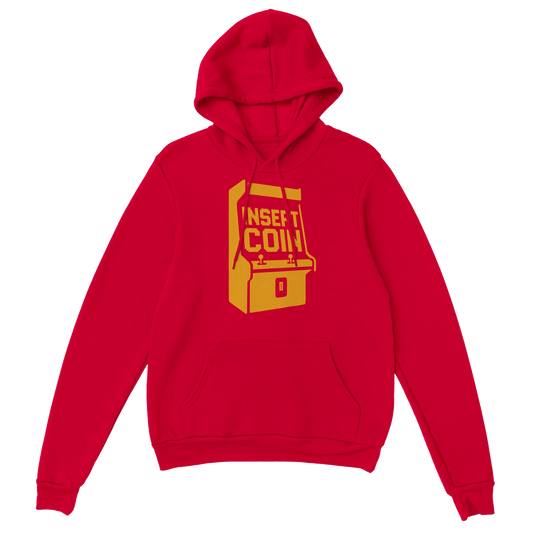 sudadera friki unisex “Insert Coin” de FandomFit, prenda retro inspirada en los salones arcade y la era dorada del gaming