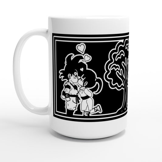 Taza friki Otaku Love 440 ml vista frontal, diseño romántico estilo anime en formato grande con acabado semibrillante premium.